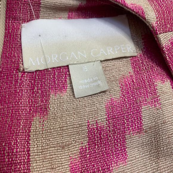 MORGAN CARPER Nomad Pink/Cream Raw Silk Cut Out Dress Lamb Leather Trim - Picture 13 of 16